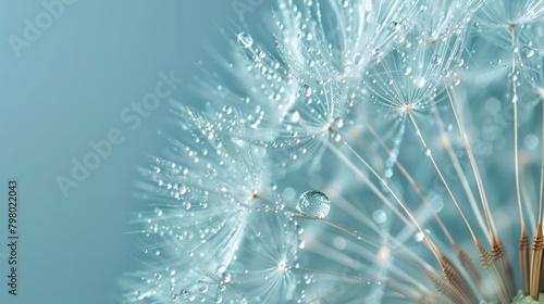 Strange Nature. Calmness and Tranquility in Fluffy Dandelion Seeds with Water Drops photo
