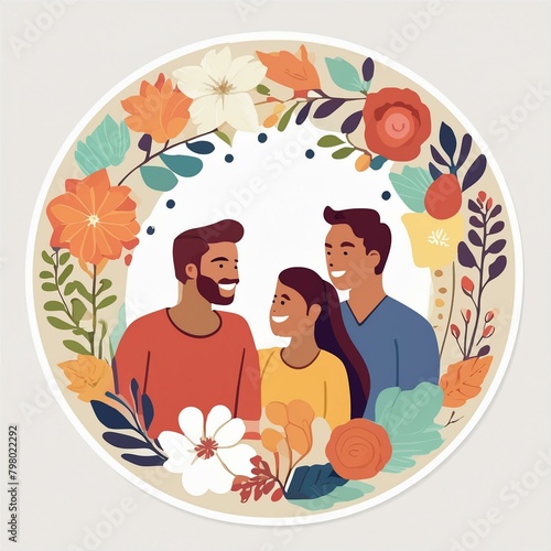 Circular Floral Wreath Stickers celebrating the joy of family gatherings