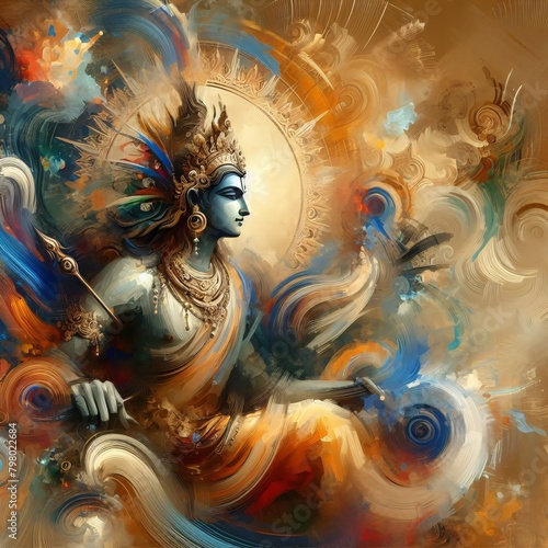 colorful abstract lord vishnu art with oil paint brush stroke photo