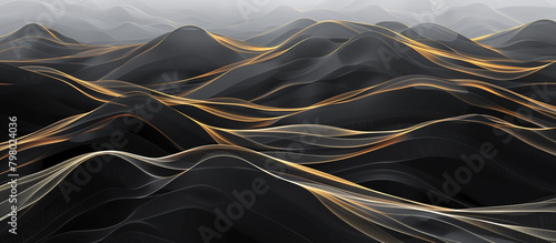 Abstract black gold line and texture mountains describe beauty of nature background