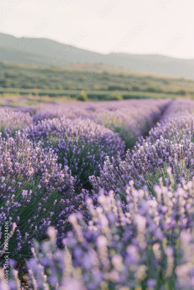 Stunning lavender field landscape with copy space in vertical composition for creative designs