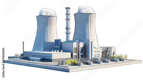 Nuclear power plant isolated on white created with Generative AI