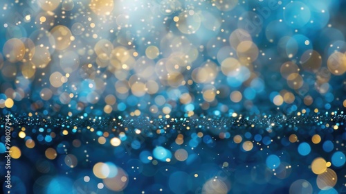 Celebrate Xmas. Abstract Blurred Background with Blue and Silver Glittering Lights
