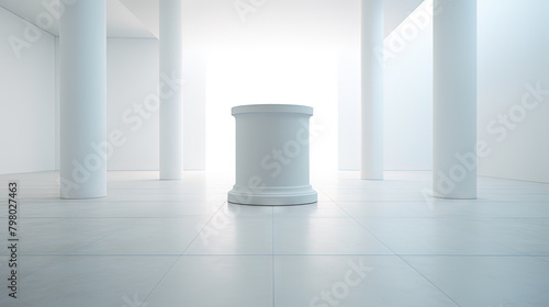 Pedestal with classic column shape in empty white room. photo