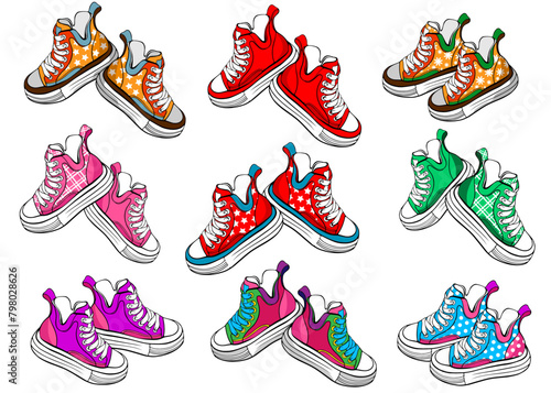 set of color sneakers, hand drawn sneakers