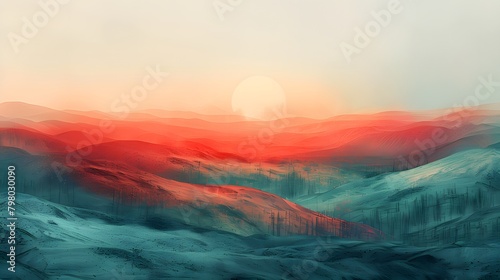 the serene beauty of a green and red gradient landscape, infused with abstract textures that captivate the imagination