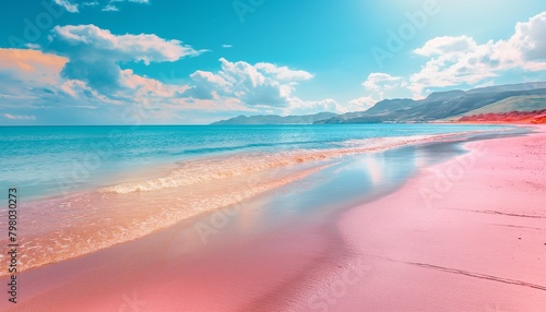 Una imagen tranquila y en tonos pastel de una playa desierta