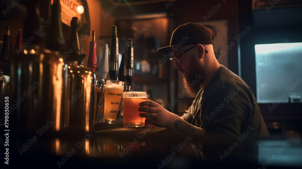 Portrait of cheerful young bartender standing and smiling in bar