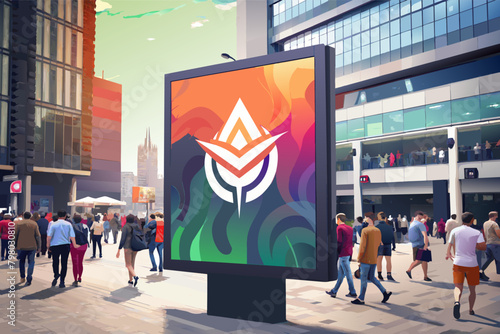 logo mockup displayed on a billboard in a crowded city square