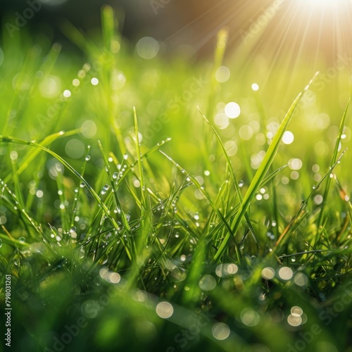 The morning sun glistens on the dew-kissed grass