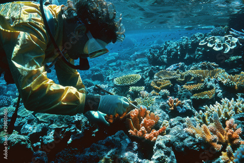 A marine biologist using antibiotics as part of their research or treatment to study and protect marine life.

