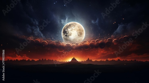The full moon rose slowly over the horizon photo