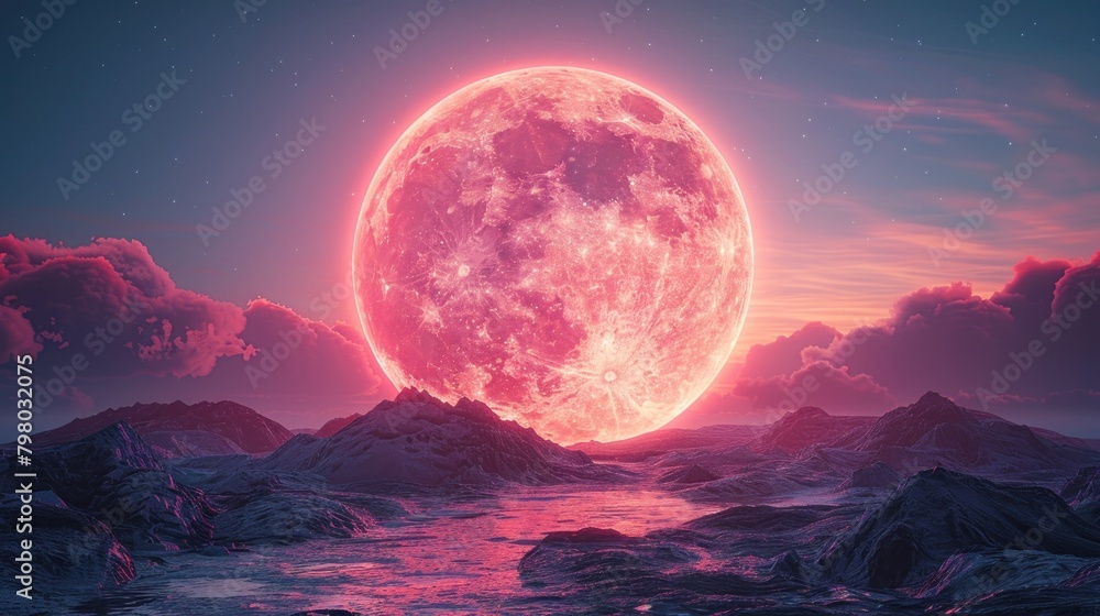Beautiful full moon scenery, glowing lights background