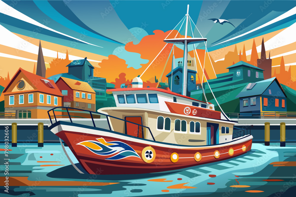 logo mockup painted onto the side of a boat in a bustling harbor Stock ...