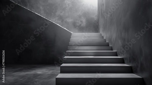 Stylized stairway ascending into nothingness in a monochromatic scene.