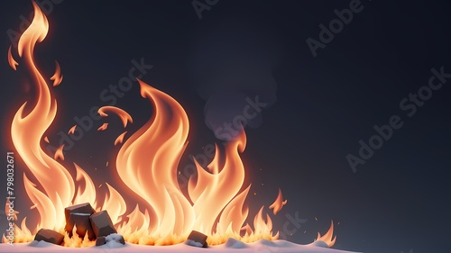 Background 3d fire and smoke burning snow 