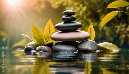 zen stones and leaves still life 