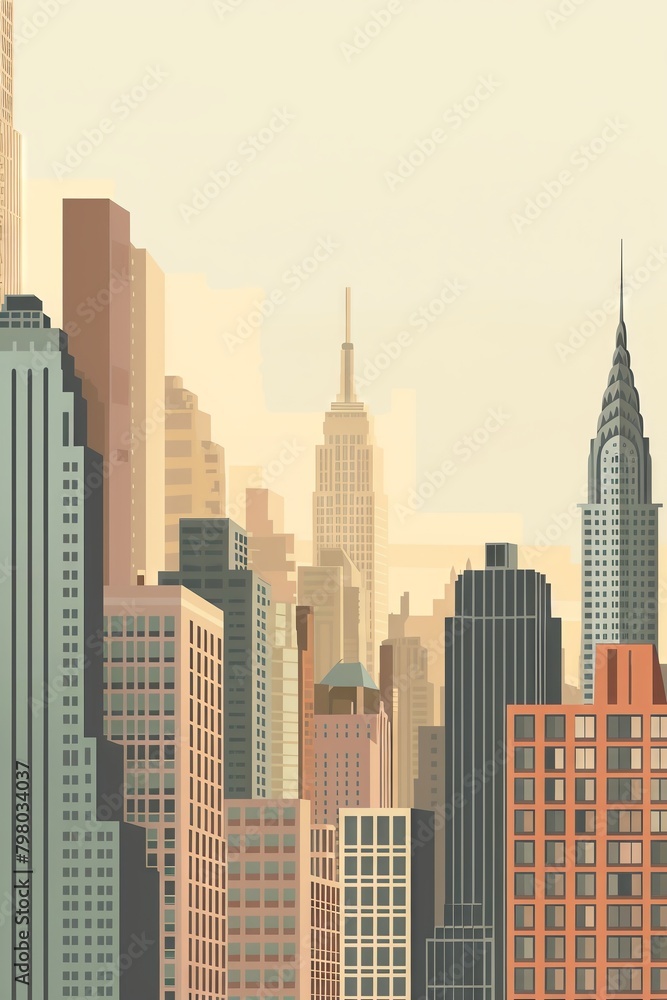 An illustration of a cityscape with tall buildings in the background and a peach-colored sky. An illustration of a cityscape with tall buildings in the background and a peach-colored sky.