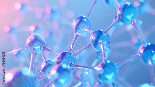 Blue and purple molecular structure on a white background