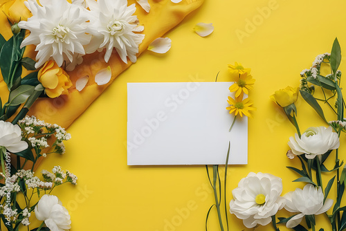 Stylish elegant flat lay feminine floristic greeting invitation post card, copy space mockup.