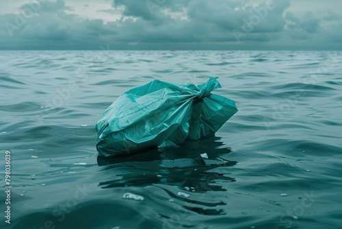 Plastic packaging abandoned in the sea, illustrating ocean pollution.