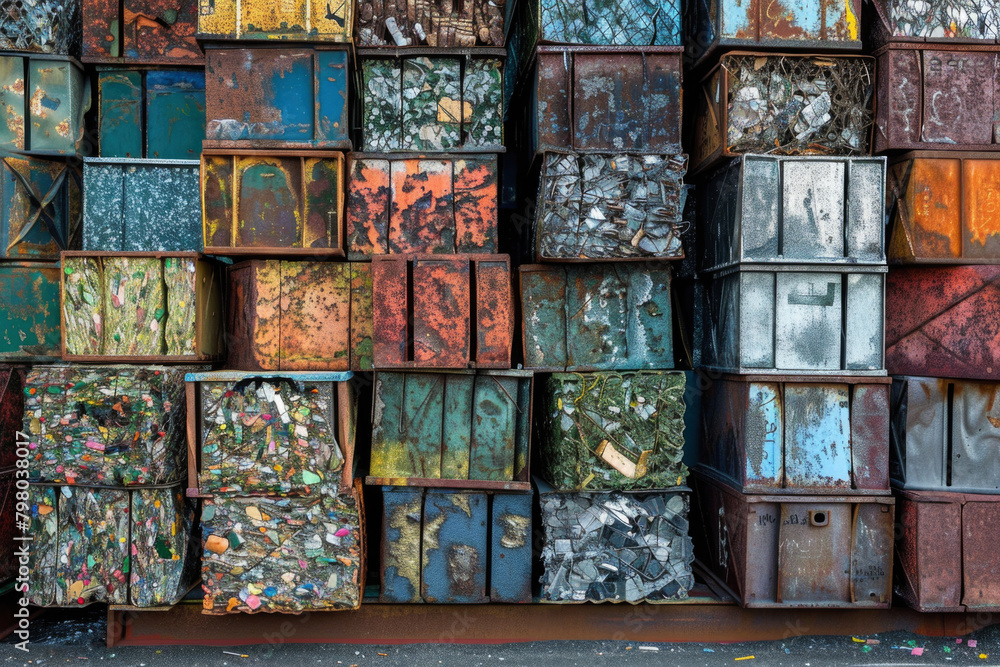 A depiction of a recycling steel stack at a waste plant, rendered in ...