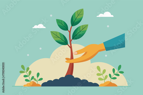 minimalist image of a hand planting a tree, representing hope and regeneration