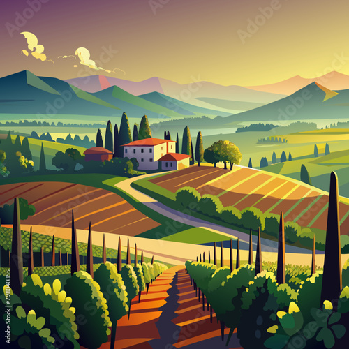 illustration of vineyard landscape 