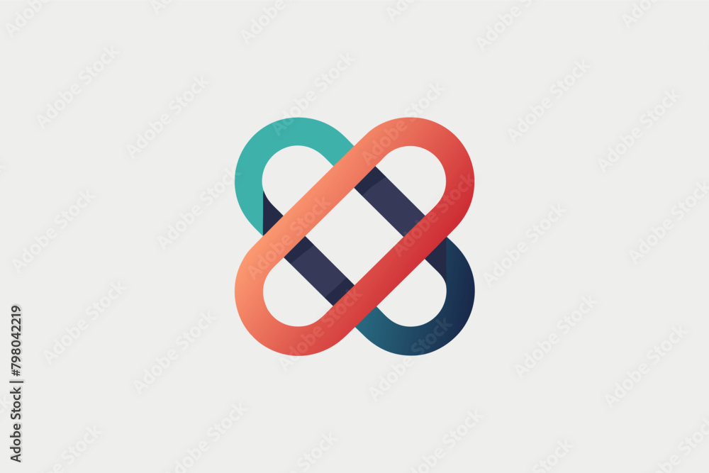 Stylized logo with two interlocking rings, one teal and one coral, with a navy blue stripe overlay in the center. Stylized logo with two interlocking rings, one teal and one coral, with a navy blue stripe overlay in the center.