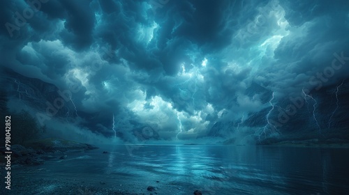 Beautiful thunder scenery, 3d illustration