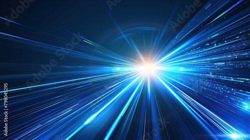This is an abstract image with a bright white light in the center and blue streaks radiating outward from the center.
