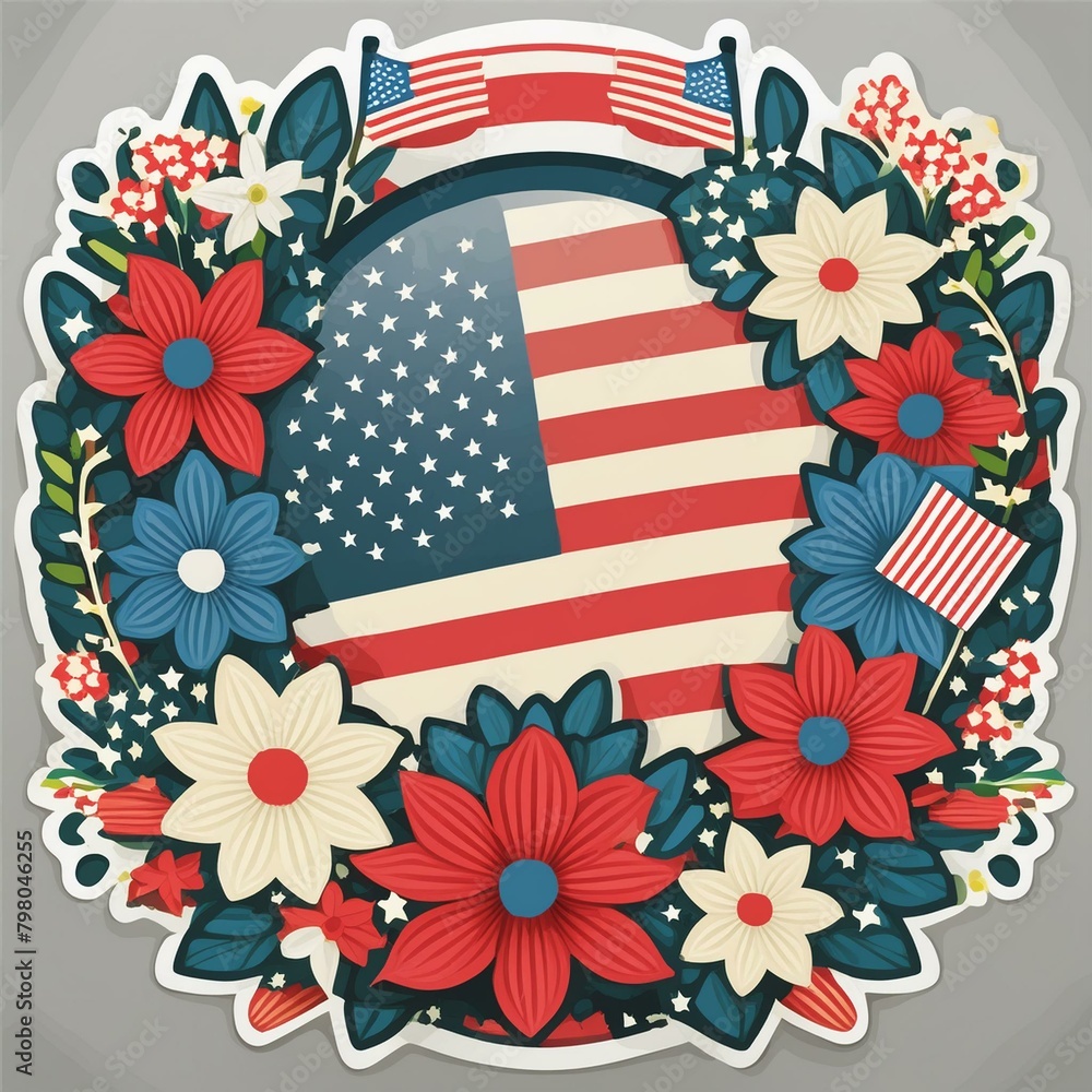 Obraz premium Circular Floral Wreath Stickers featuring a patriotic arrangement