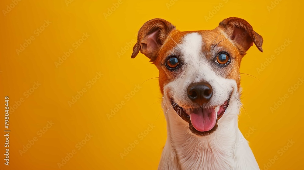 A funny dog with mouth open with a solid color background A funny dog with mouth open with a solid color background