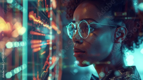 Woman Analyzing Futuristic Data