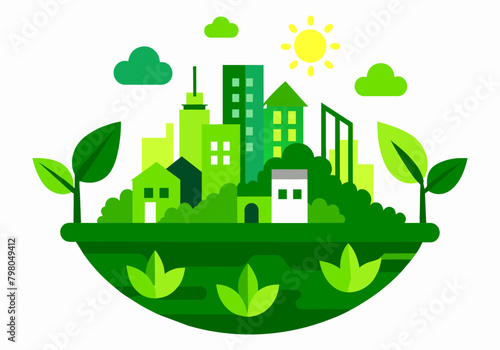 ecology environment and conservation green energy city on white background. green eco home friendly sustainable development.