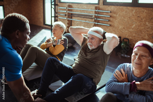 Senior adults participating in a fitness class at the gym