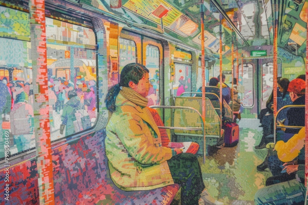 Fototapeta premium A woman sitting on a bus. Suitable for transportation concepts