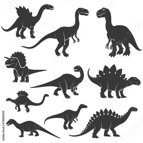 Silhouette Prehistoric Dinosaur Various black color only