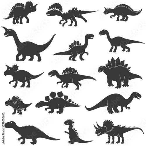 Silhouette Prehistoric Dinosaur Various black color only