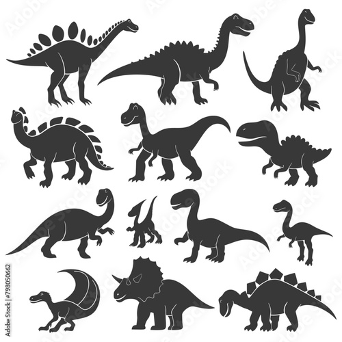 Silhouette Prehistoric Dinosaur Various black color only