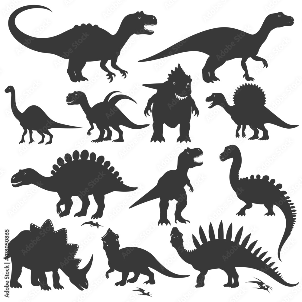 Silhouette Prehistoric Dinosaur Various black color only