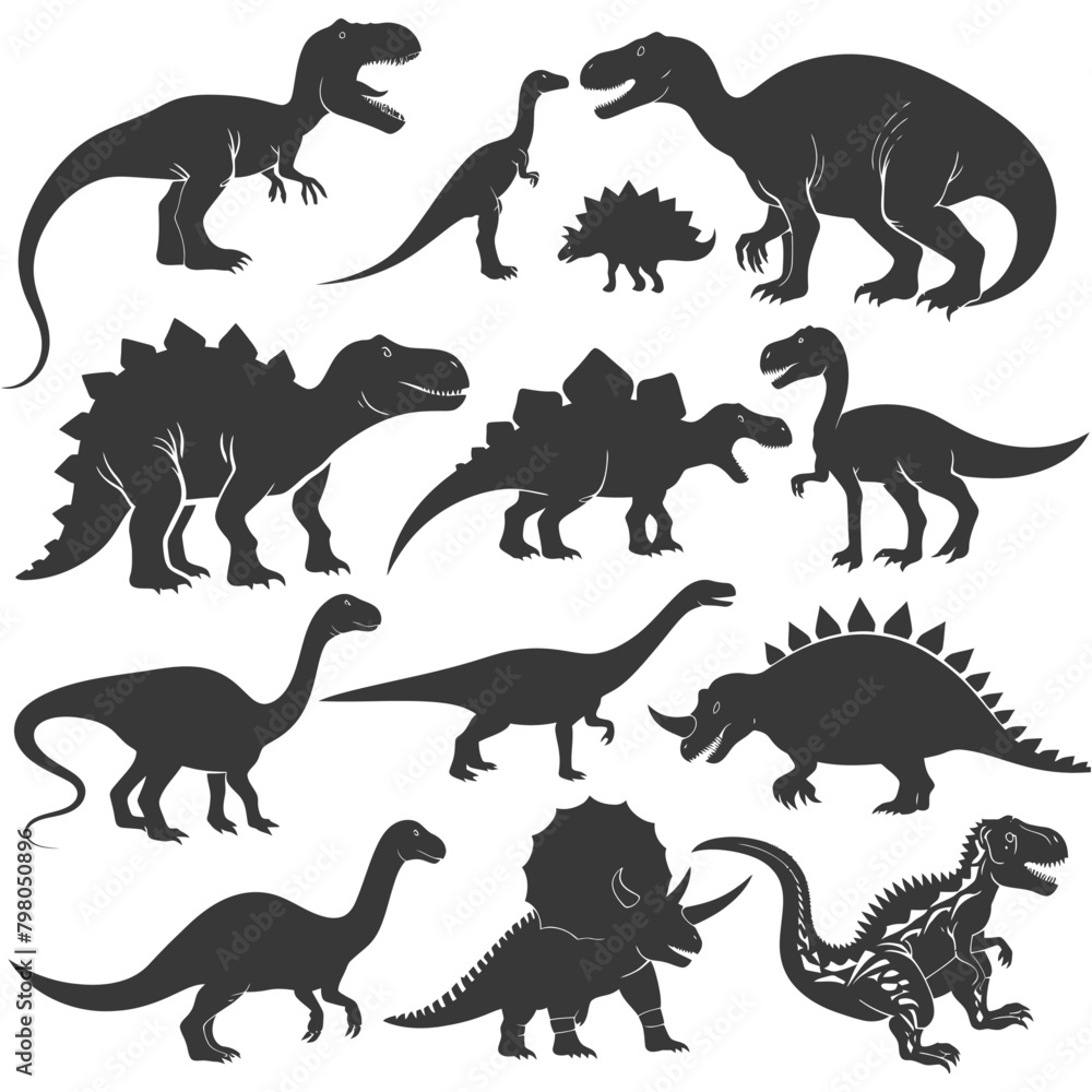 Silhouette Prehistoric Dinosaur Various black color only