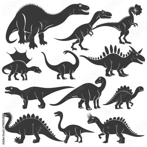 Silhouette Prehistoric Dinosaur Various black color only