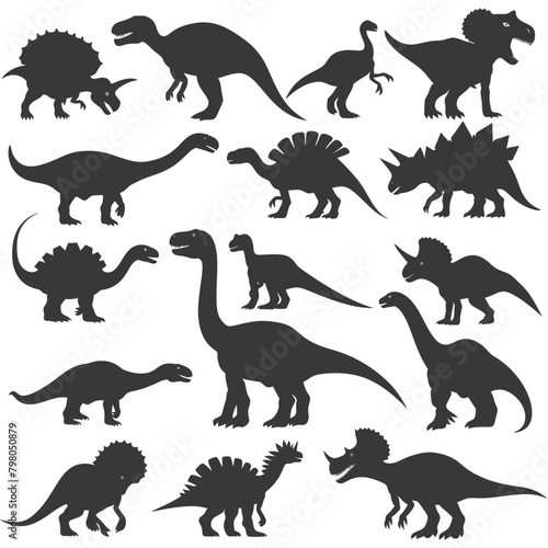 Silhouette Prehistoric Dinosaur Various black color only