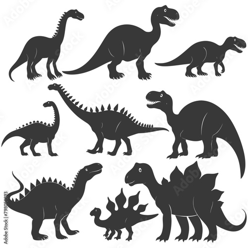 Silhouette Prehistoric Dinosaur Various black color only