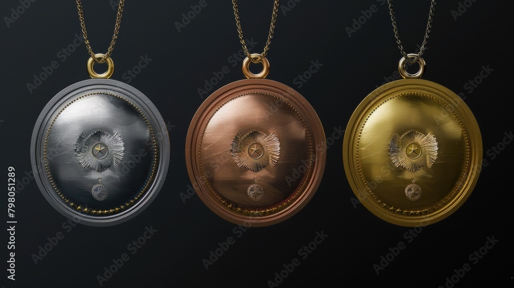 A group of three oval shaped pendants on a dark, elegant background. Perfect for jewelry design inspiration A group of three oval shaped pendants on a dark, elegant background. Perfect for jewelry design inspiration