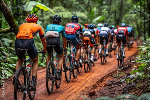 Cyclists enjoying a scenic ride together on a charming dirt path in the countryside