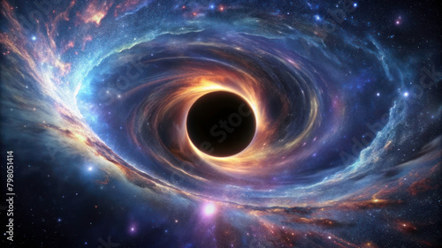 Galactic Wonder: Glowing Constellation of Vibrant Colors Spiraling Around a Black Hole in the Universe