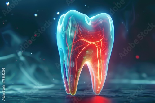 A tooth glowing in the dark, ideal for dental care concepts