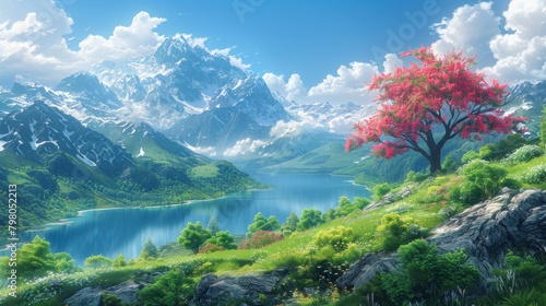 Beautiful anime natural scenery illustration photo